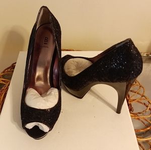 Bakers stilleto peep toe glitter bling black heel size 7.5 NWOT